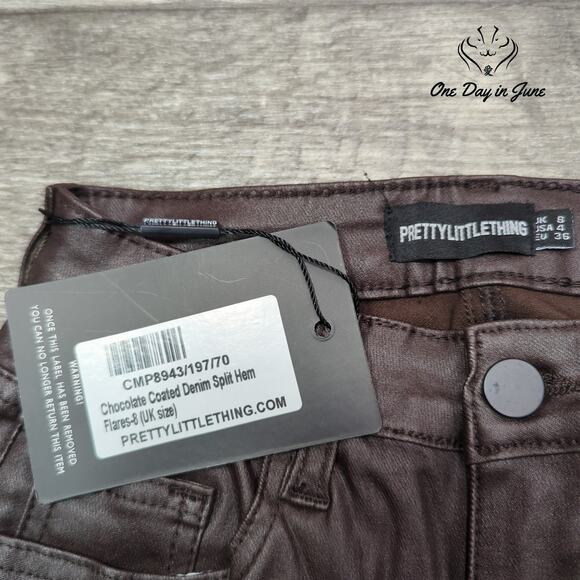 Prettylittlethings Coated Denim Split Hem Pants Size 4 - Picture 2 of 6